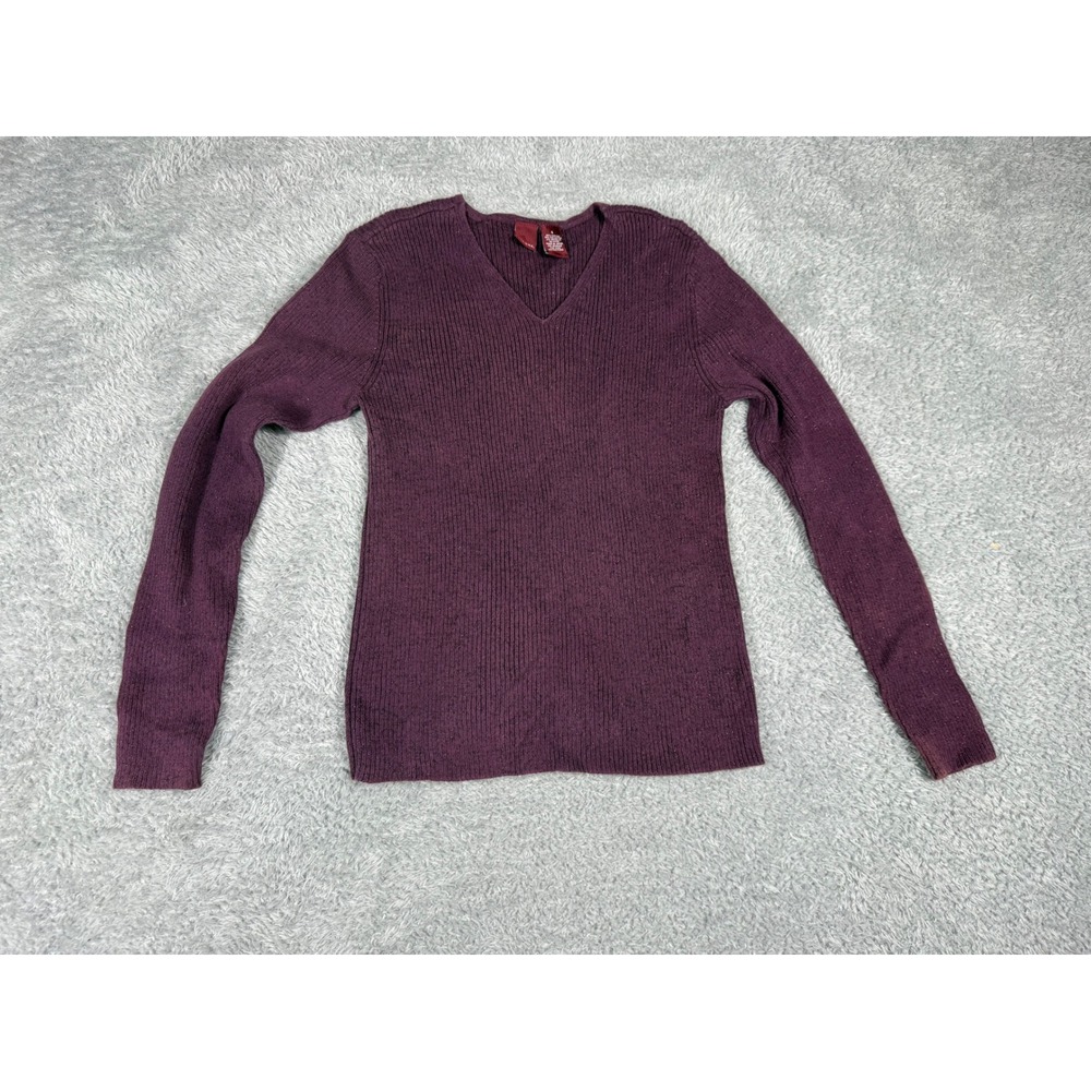 Merona Sweater Womens Small Plum Purple V-Neck Ribbed Metallic Shimmer